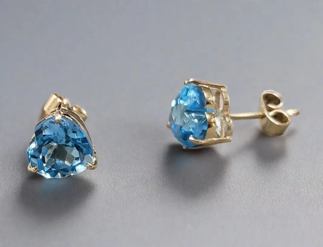 14k Gold Swiss Blue Topaz Studs Earrings