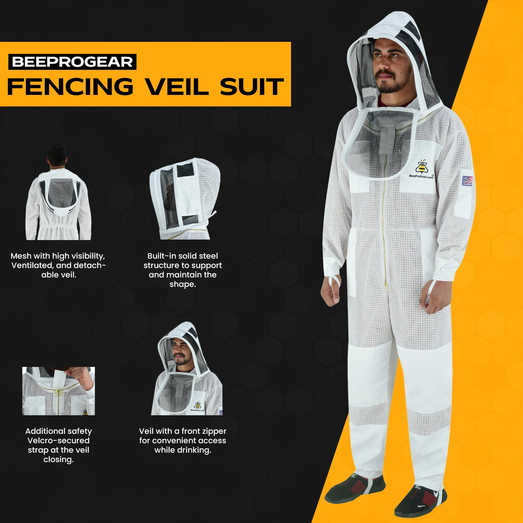 3-Layer Ultra Ventilated Beekeeping Suit with Fencing Veil | Ultimate Sting-Proof Protection for Men & Women | White