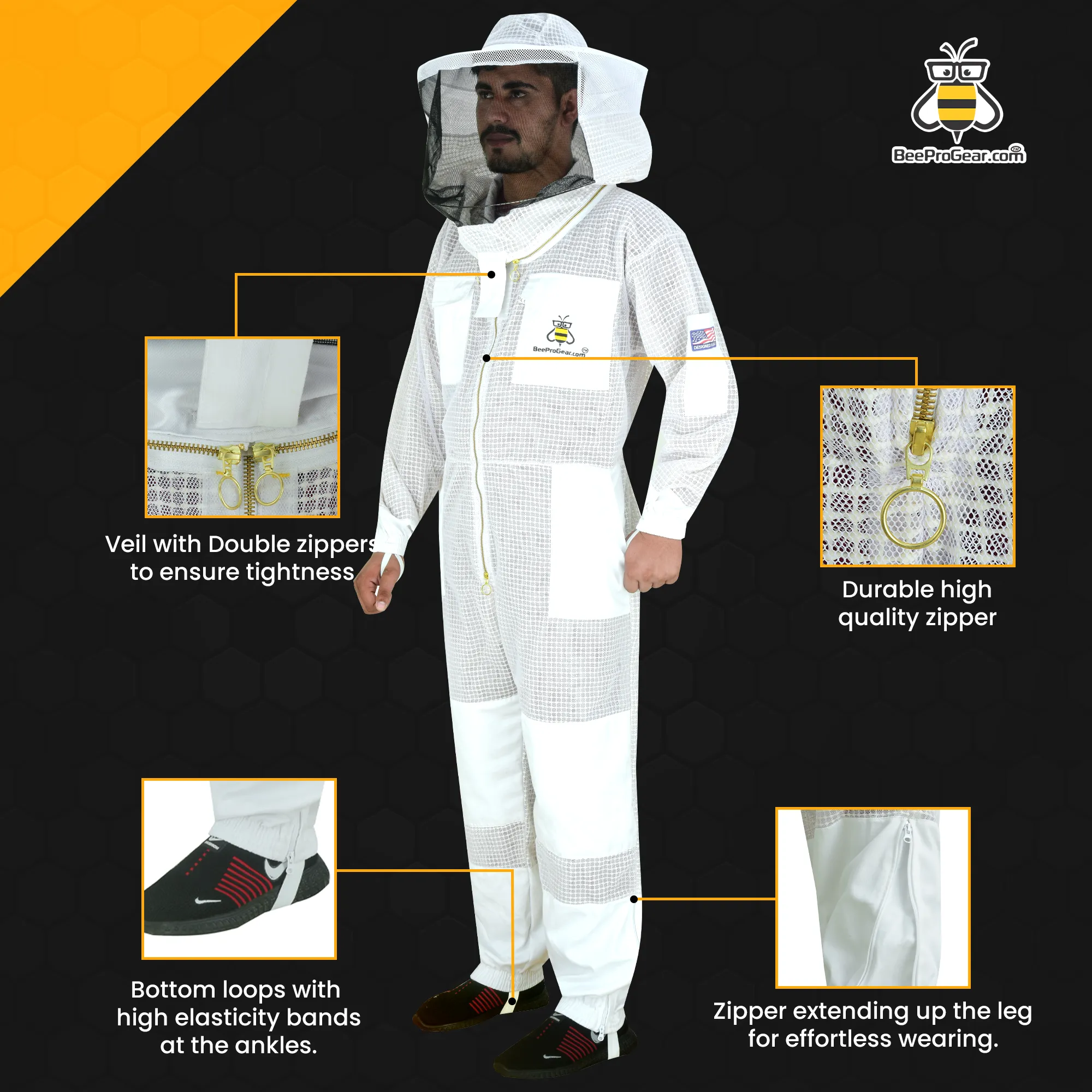 3-Layer Ultra Ventilated Beekeeping Suit with Round Veil | Sting-Proof Protection for Men & Women | White