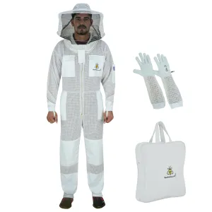 3-Layer Ultra Ventilated Beekeeping Suit with Round Veil | Sting-Proof Protection for Men & Women | White