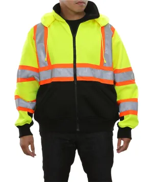 602CXLB Safety Sweatshirt: Hi-Vis Full Zip 2-Tone Contrasting X-Back: Removable Hood