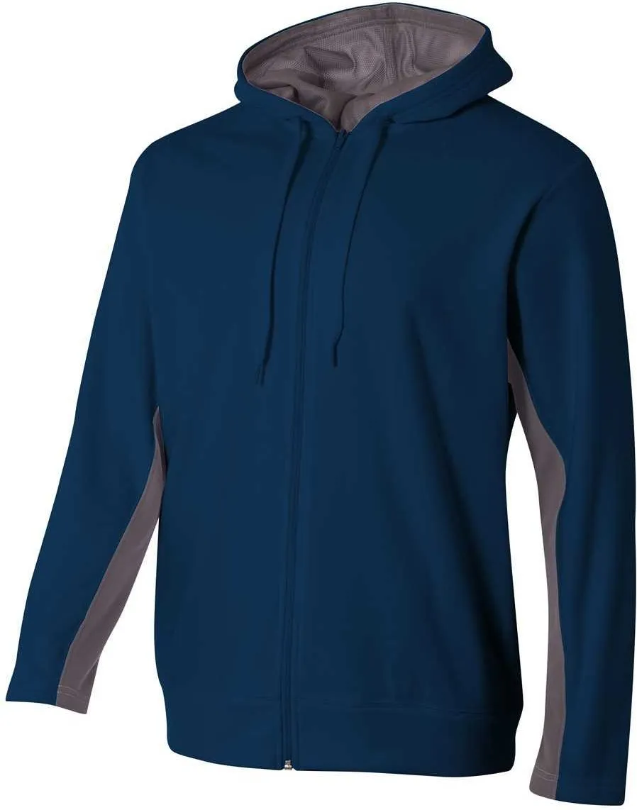 A4 N4251 Full Zip Color Block Fleece Hoodie - Navy Graphite