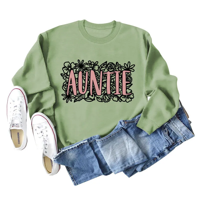 AUNTIE Plant Flower Letter Fashion Autumn and Winter Bottoming Round Collar Long Sleeve Sweater for Women