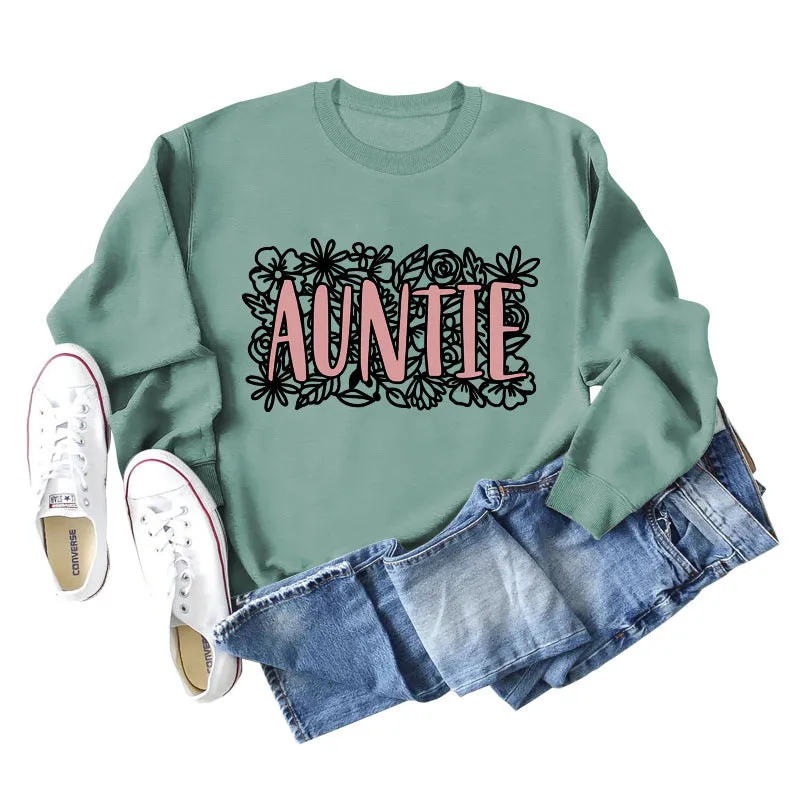 AUNTIE Plant Flower Letter Fashion Autumn and Winter Bottoming Round Collar Long Sleeve Sweater for Women