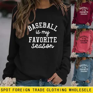 Baseball Is My Favorite Letter Round Neck Large Long Sleeve Sweater