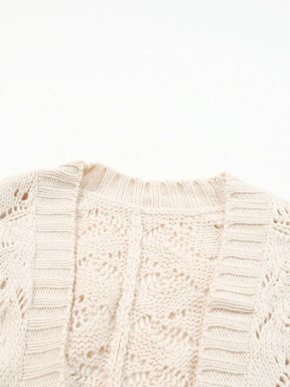 Beige Plus Size Textured Knit Open Ribbed Trim Cardigan