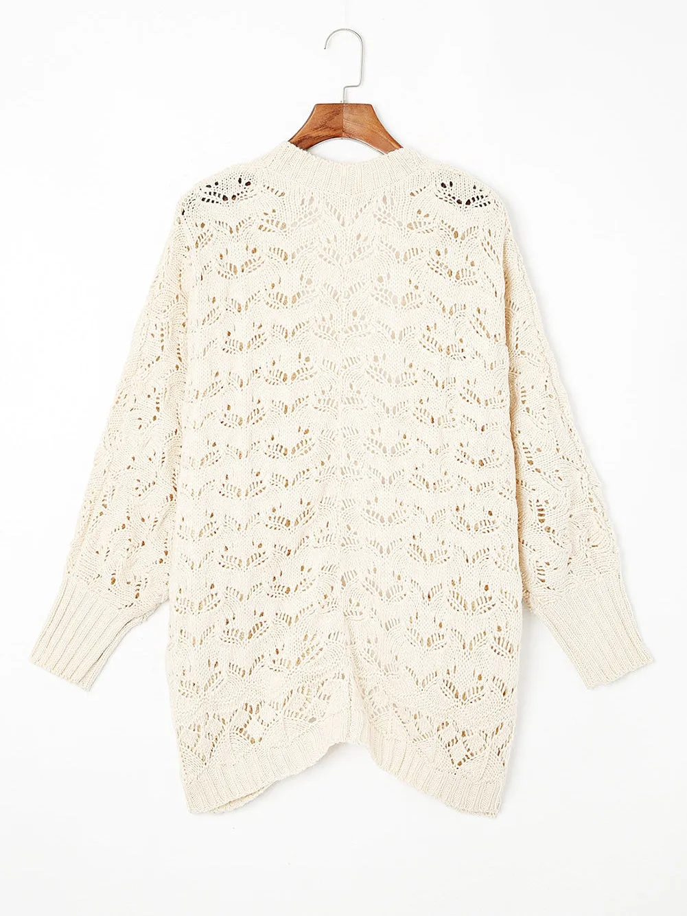 Beige Plus Size Textured Knit Open Ribbed Trim Cardigan