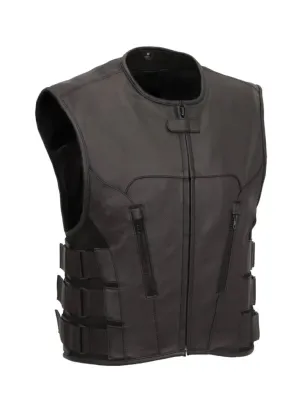 Black Biker Cut Swat Biker Real Leather Vest