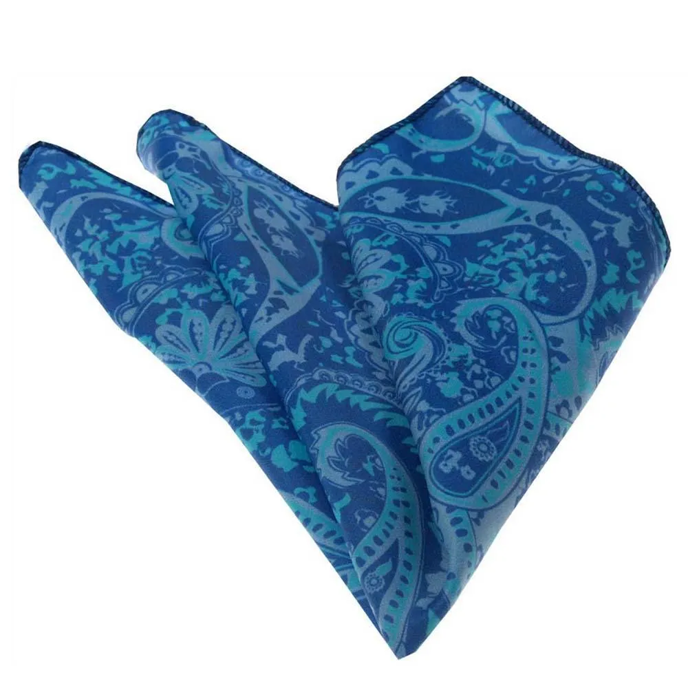 Blue Paisley Mens Pocket Square - Premium Silk Handkerchiefs for Suits