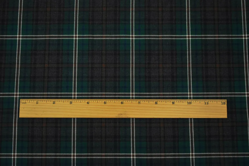 Brown-Green-Multi Wool Polyester Plaid Woven Shirting Fabric