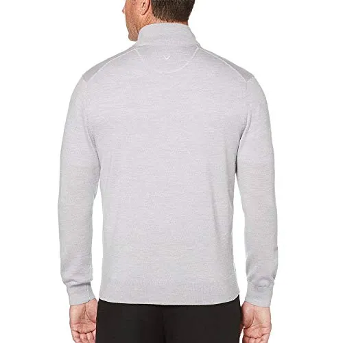 Callaway Men's Long Sleeve 1/4 Zip Mock Merino Sweater, Pearl Blue Heather, Small