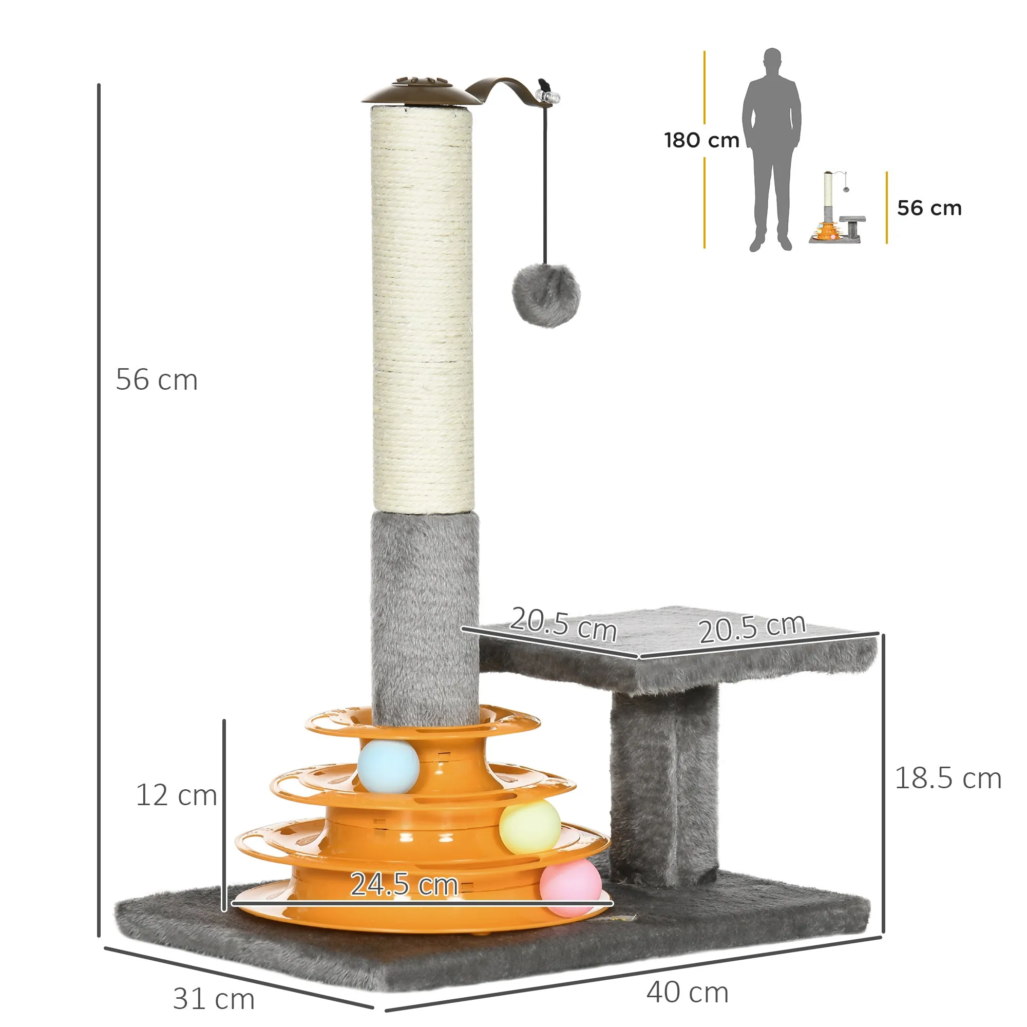 Cat Tree Tower Activity Center Climbing Stand Kitten House Furniture with Scratching Posts Toy abd Perch 56cm Grey