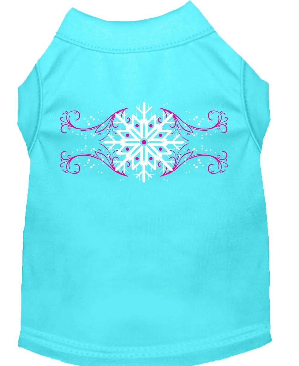 Christmas Screenprinted Dog Shirt, "Pink Snowflake Swirls"