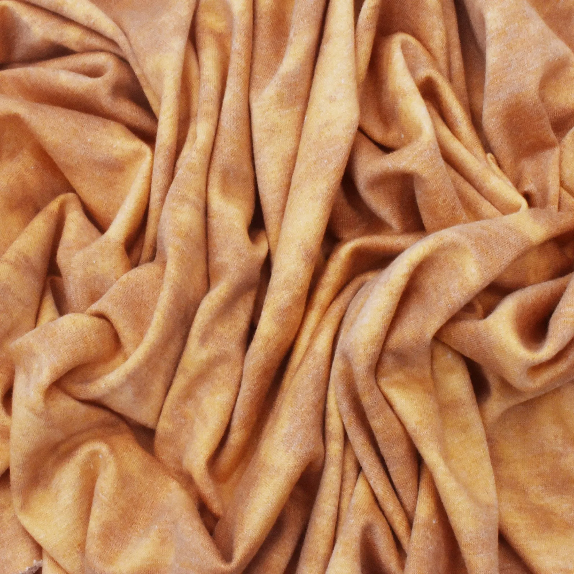 Cream Orange-Brown Printed Tie Dye Baby French Terry Knit Fabric