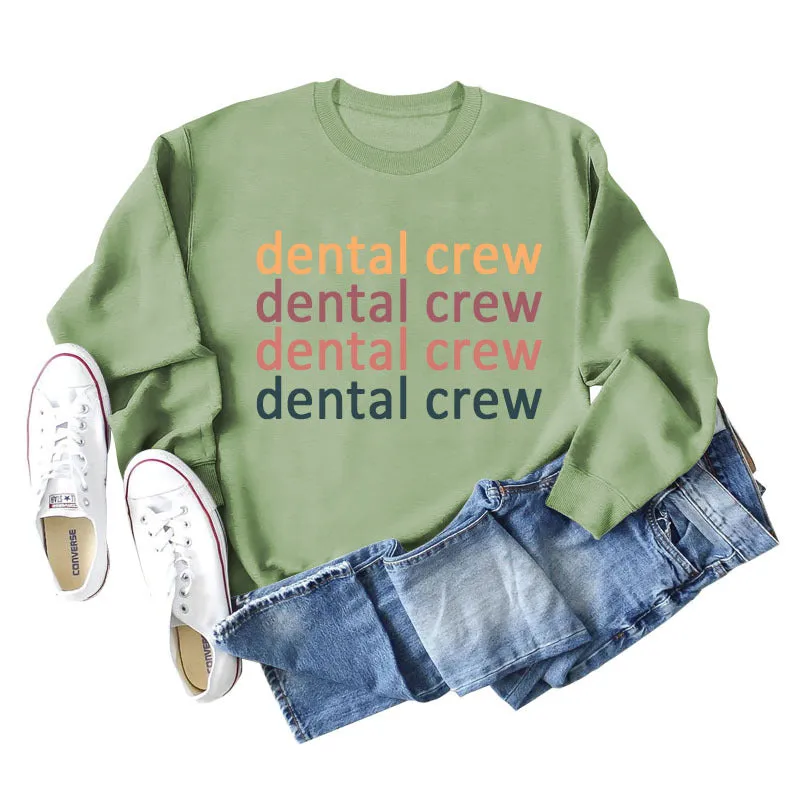 Dental Crew Letter Round Neck Autumn and Winter Bottoming Women's Long Sleeve Shirt Large Sweater