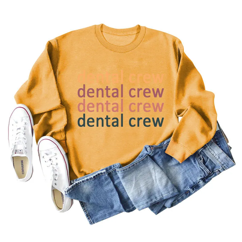 Dental Crew Letter Round Neck Autumn and Winter Bottoming Women's Long Sleeve Shirt Large Sweater