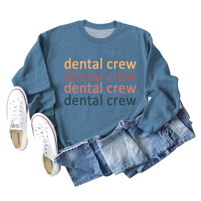 Dental Crew Letter Round Neck Autumn and Winter Bottoming Women's Long Sleeve Shirt Large Sweater