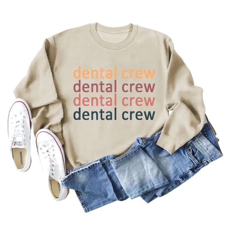 Dental Crew Letter Round Neck Autumn and Winter Bottoming Women's Long Sleeve Shirt Large Sweater