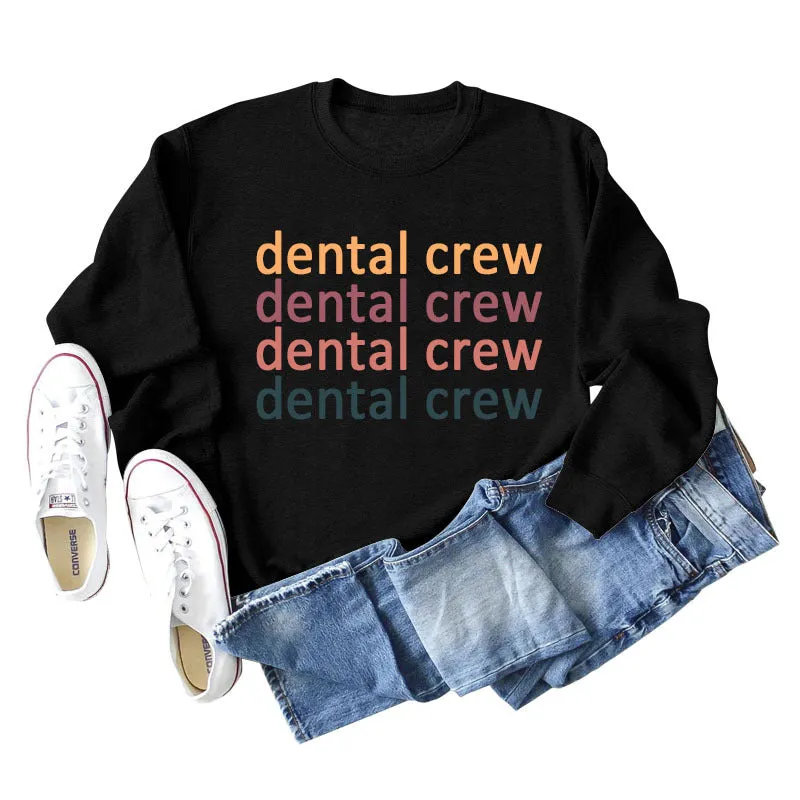 Dental Crew Letter Round Neck Autumn and Winter Bottoming Women's Long Sleeve Shirt Large Sweater