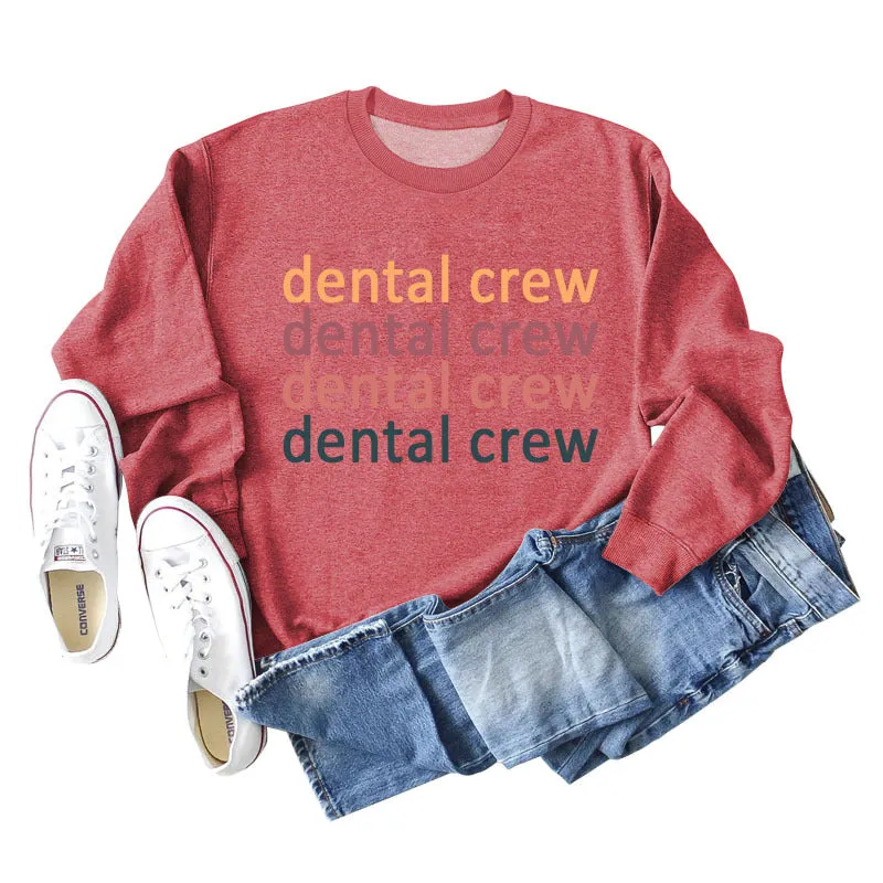 Dental Crew Letter Round Neck Autumn and Winter Bottoming Women's Long Sleeve Shirt Large Sweater