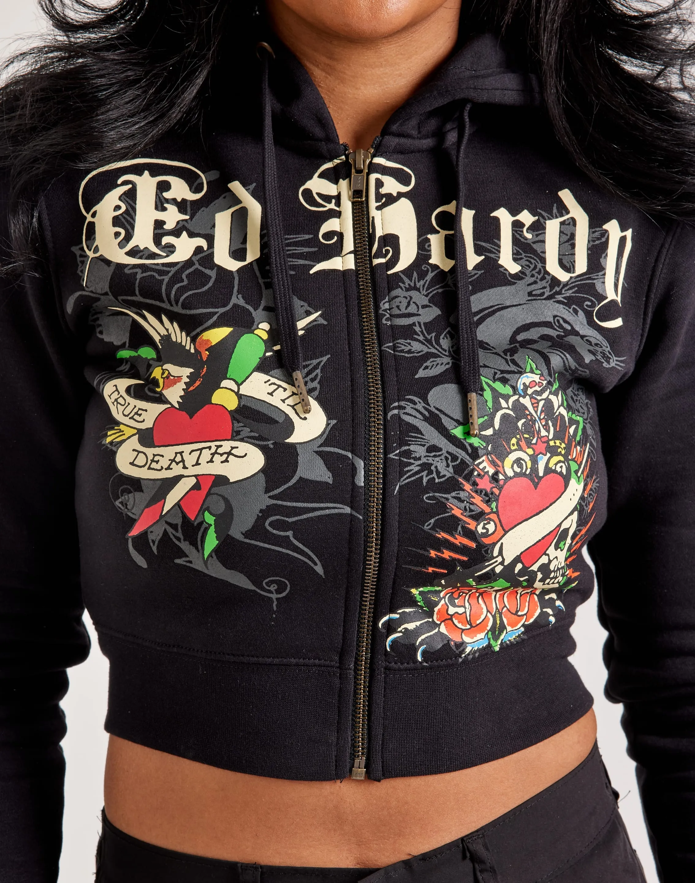 Ed Hardy Rose Skull Full-Zip Fleece Hoodie