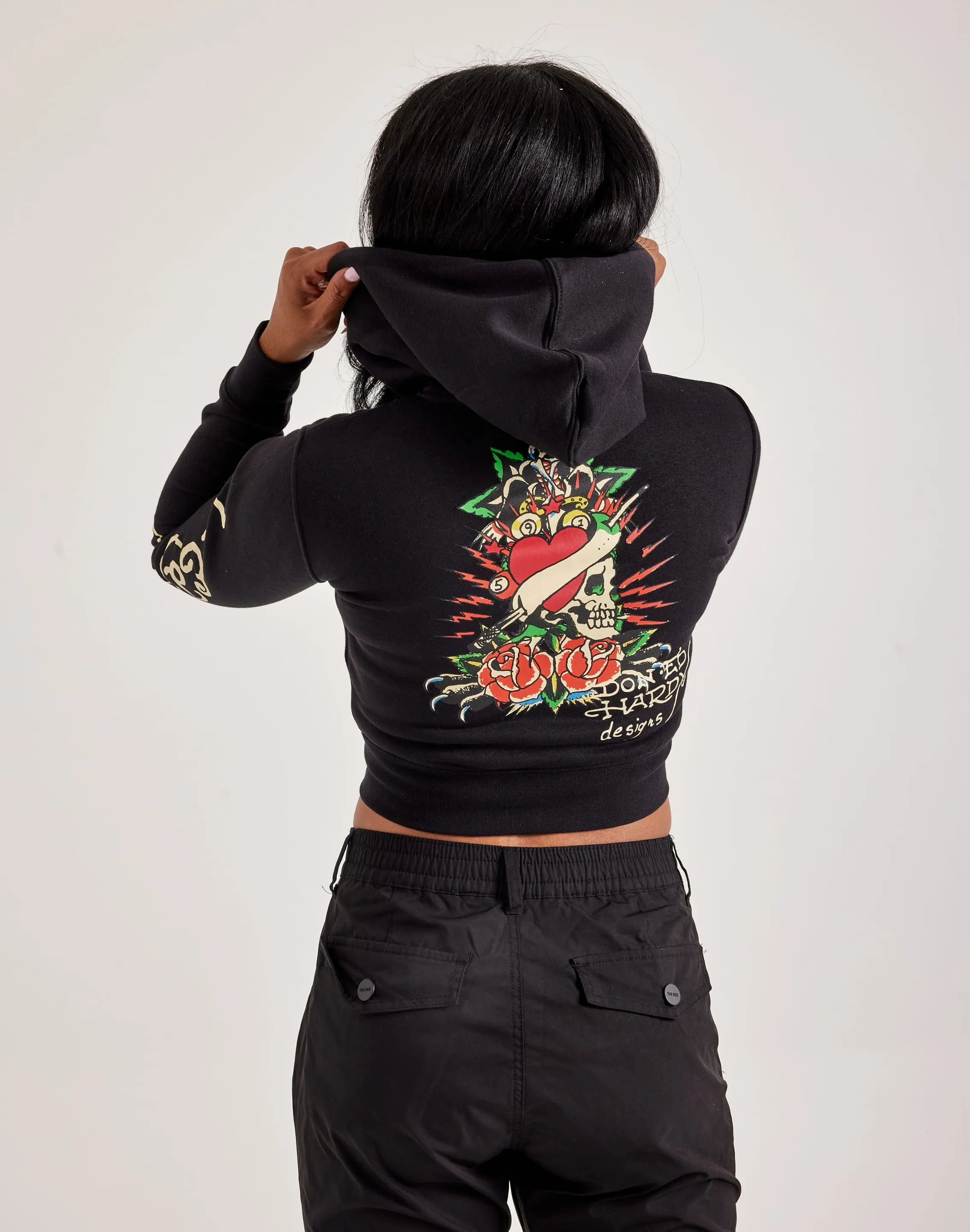 Ed Hardy Rose Skull Full-Zip Fleece Hoodie