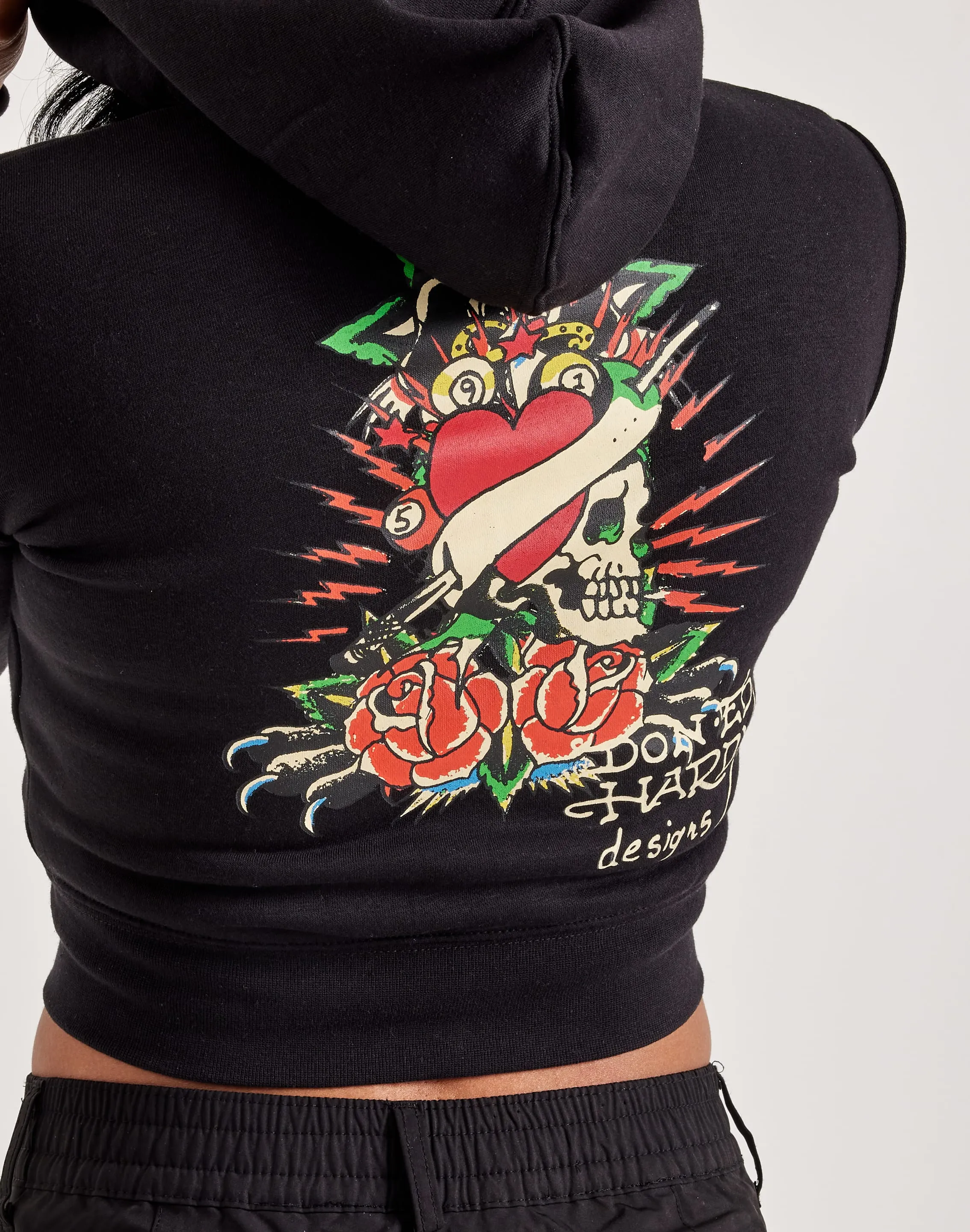 Ed Hardy Rose Skull Full-Zip Fleece Hoodie