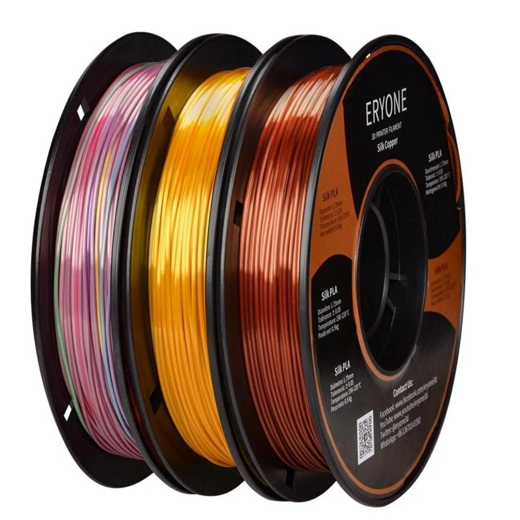 ERYONE Triple Pack 3x0.5kg PLA Silk Filament 1.75mm 3D Printer Filament Gold Silver Copper Rainbow 3x500g