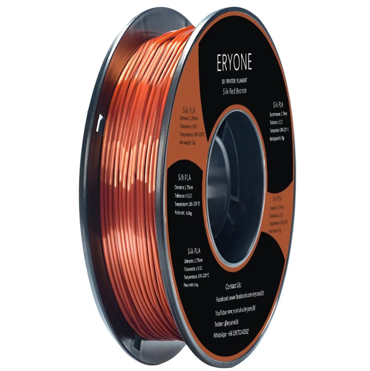 ERYONE Triple Pack 3x0.5kg PLA Silk Filament 1.75mm 3D Printer Filament Gold Silver Copper Rainbow 3x500g