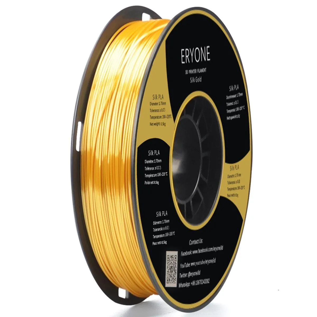 ERYONE Triple Pack 3x0.5kg PLA Silk Filament 1.75mm 3D Printer Filament Gold Silver Copper Rainbow 3x500g