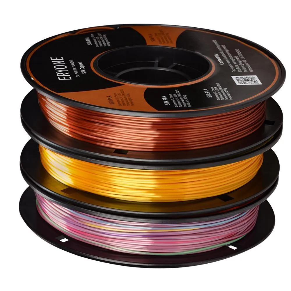 ERYONE Triple Pack 3x0.5kg PLA Silk Filament 1.75mm 3D Printer Filament Gold Silver Copper Rainbow 3x500g