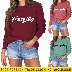 Fancy Like Letter Print Round Neck Bottoming Autumn and Winter Long-sleeved Sweater Women