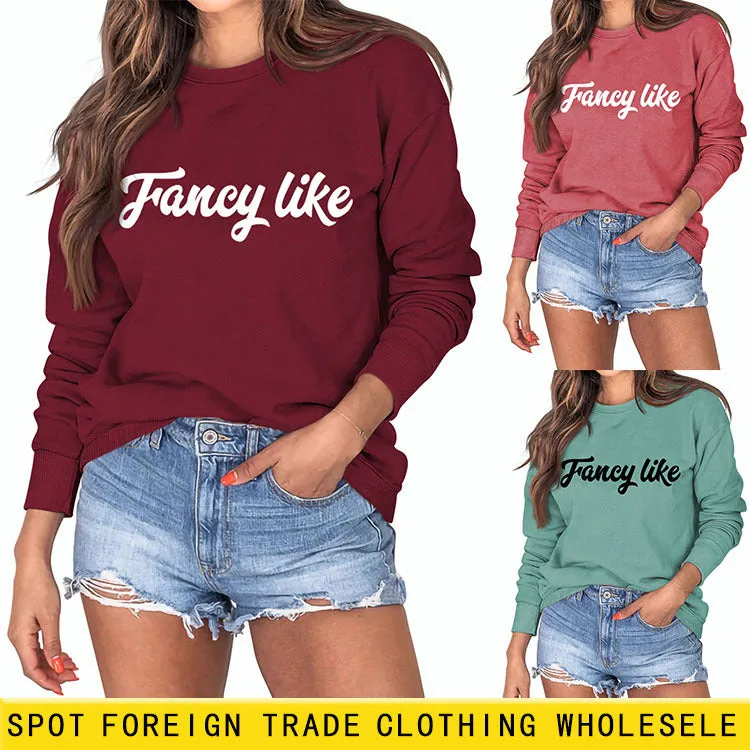 Fancy Like Letter Print Round Neck Bottoming Autumn and Winter Long-sleeved Sweater Women