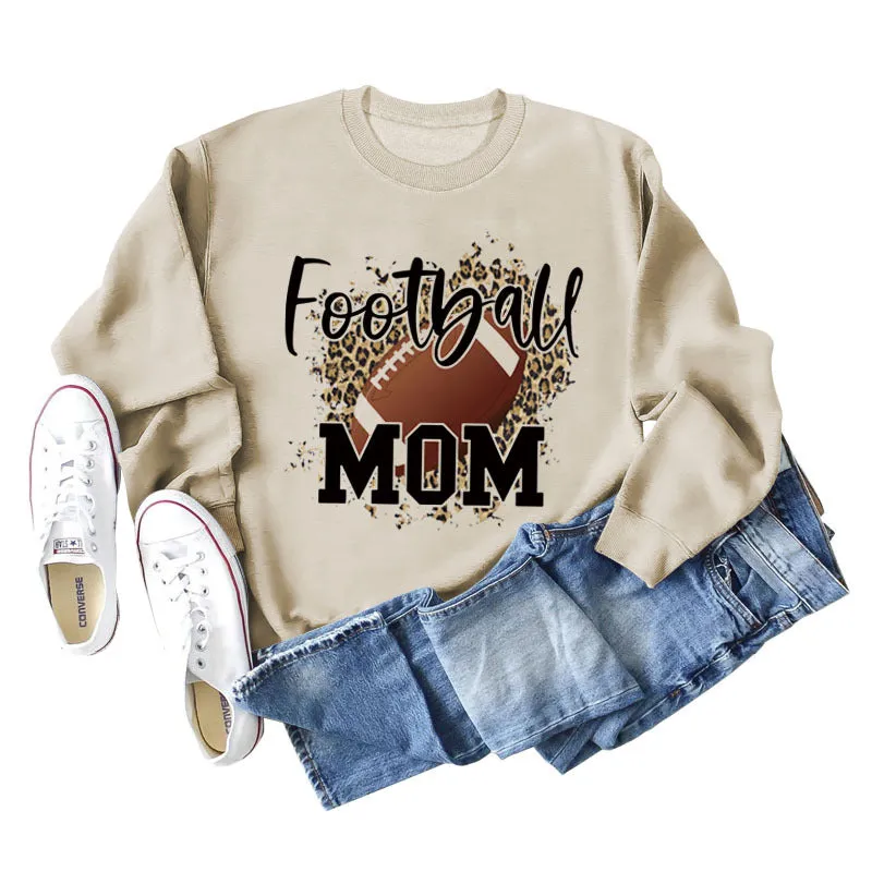 FOOTBALL MOM LETTERS Leopard Underlay Long Sleeve Oversized Sweater Girl