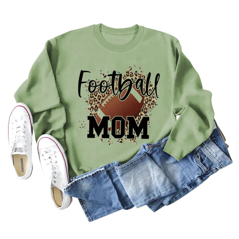 FOOTBALL MOM LETTERS Leopard Underlay Long Sleeve Oversized Sweater Girl