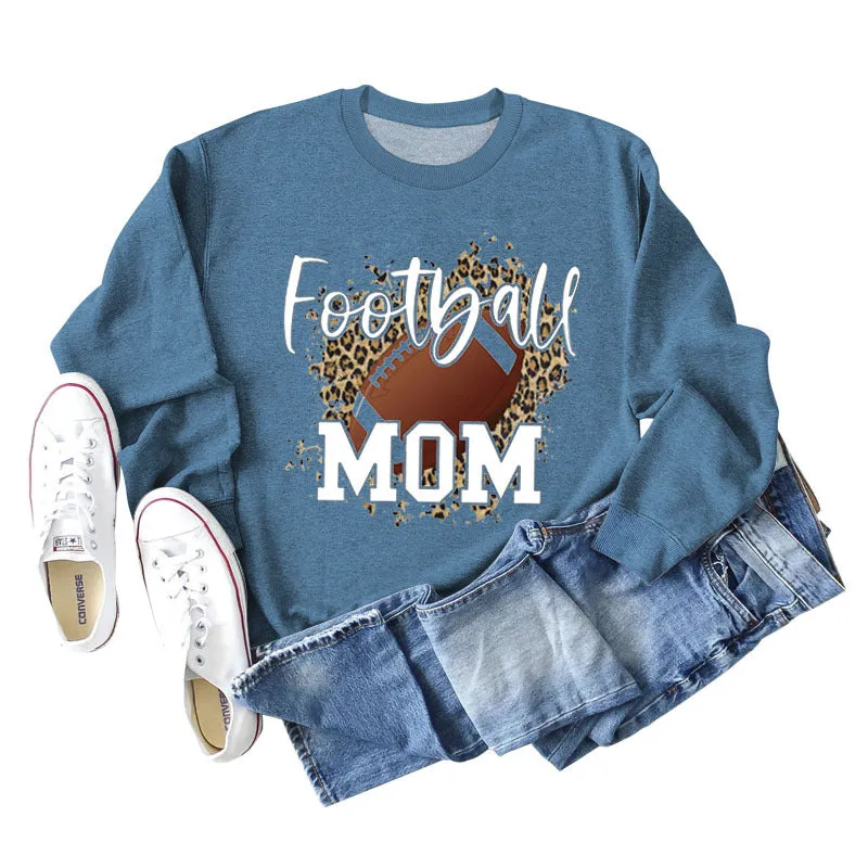 FOOTBALL MOM LETTERS Leopard Underlay Long Sleeve Oversized Sweater Girl