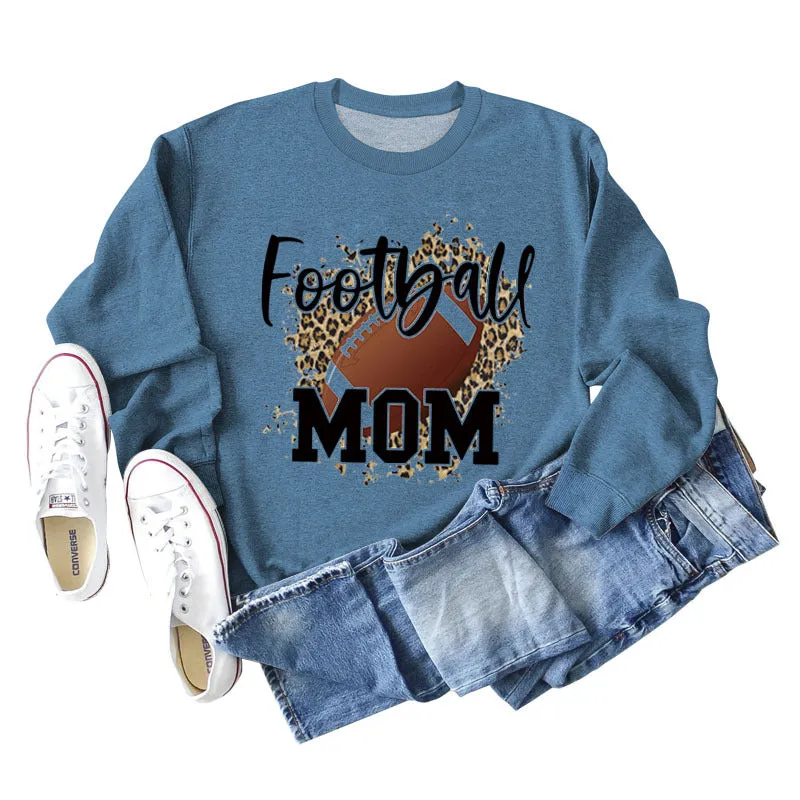 FOOTBALL MOM LETTERS Leopard Underlay Long Sleeve Oversized Sweater Girl