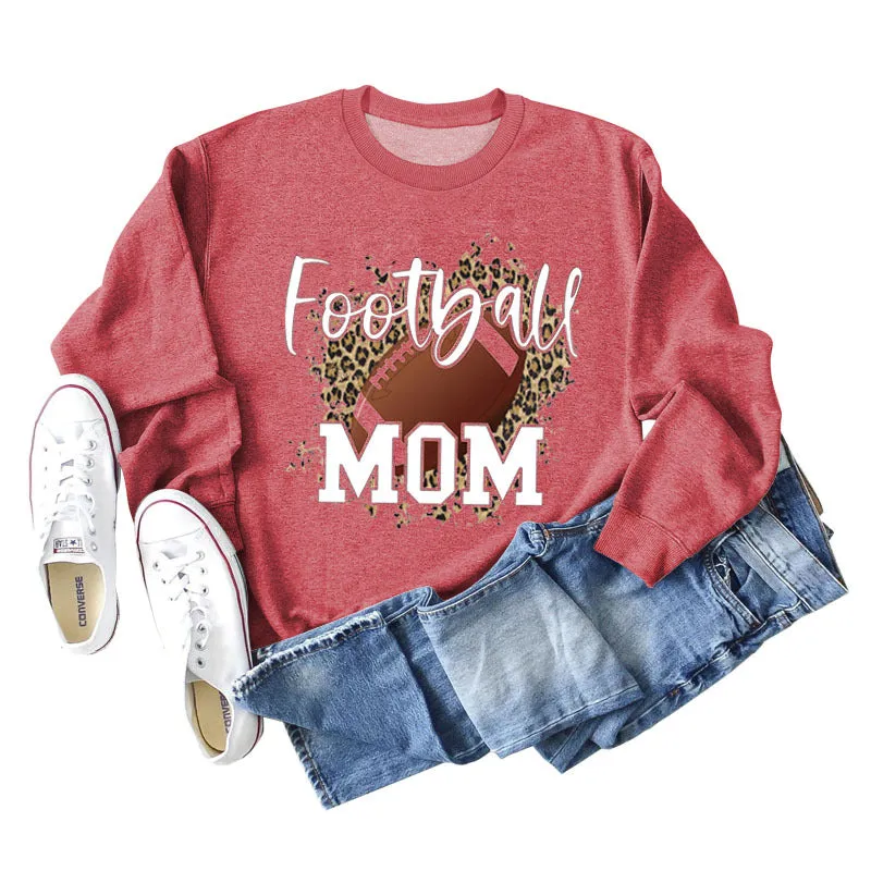 FOOTBALL MOM LETTERS Leopard Underlay Long Sleeve Oversized Sweater Girl