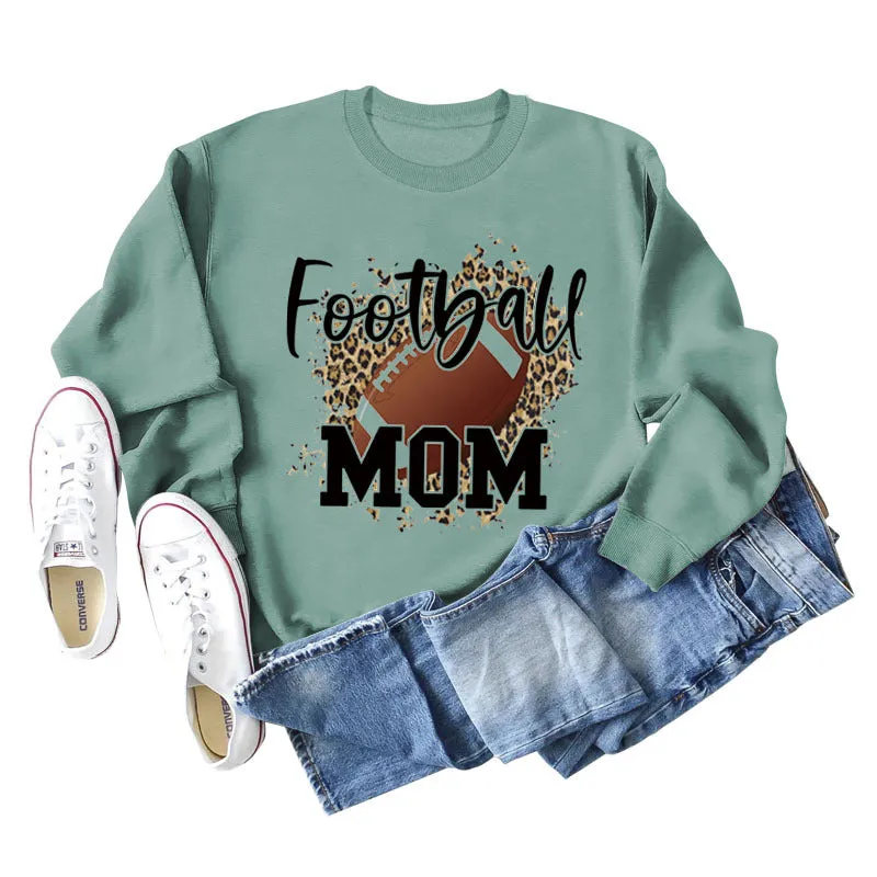 FOOTBALL MOM LETTERS Leopard Underlay Long Sleeve Oversized Sweater Girl