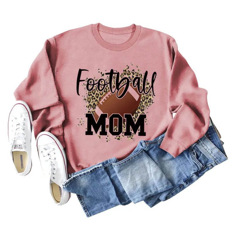 FOOTBALL MOM LETTERS Leopard Underlay Long Sleeve Oversized Sweater Girl