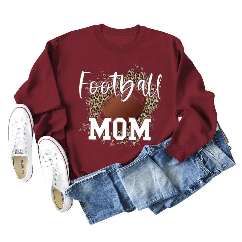 FOOTBALL MOM LETTERS Leopard Underlay Long Sleeve Oversized Sweater Girl