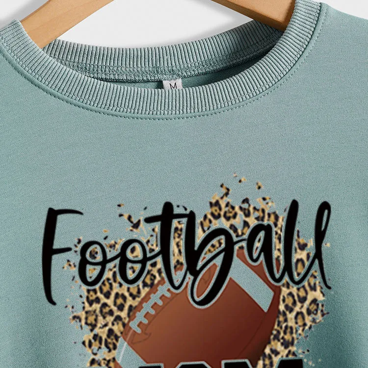 FOOTBALL MOM LETTERS Leopard Underlay Long Sleeve Oversized Sweater Girl