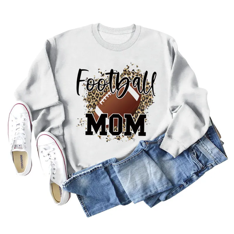 FOOTBALL MOM LETTERS Leopard Underlay Long Sleeve Oversized Sweater Girl