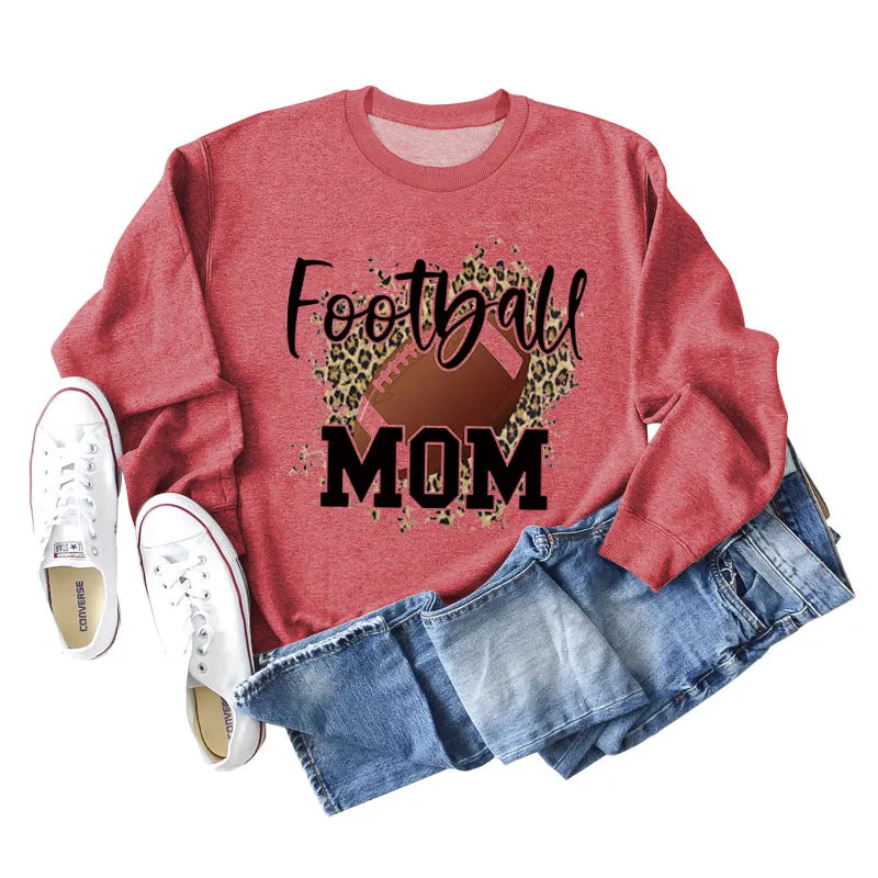 FOOTBALL MOM LETTERS Leopard Underlay Long Sleeve Oversized Sweater Girl