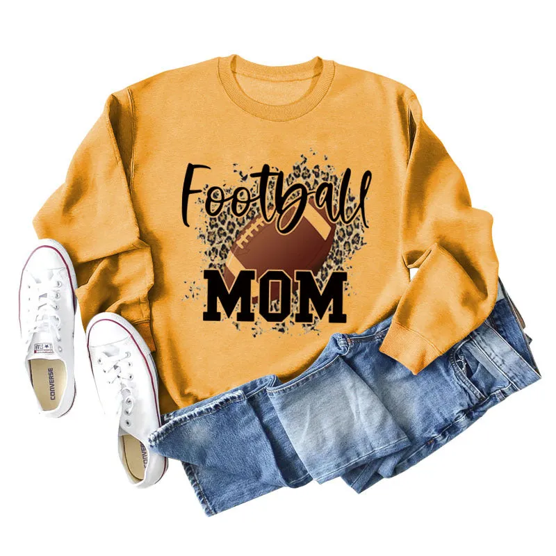 FOOTBALL MOM LETTERS Leopard Underlay Long Sleeve Oversized Sweater Girl