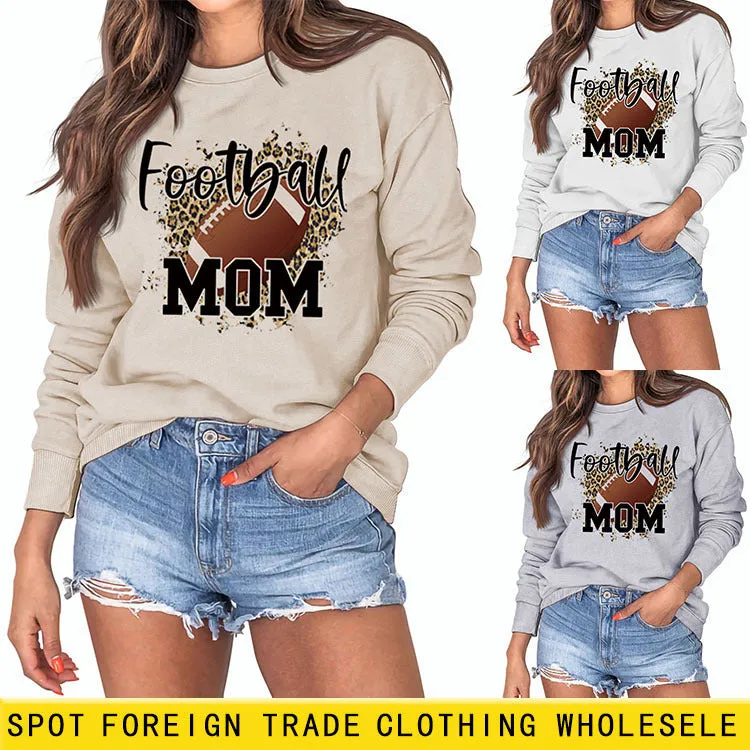 FOOTBALL MOM LETTERS Leopard Underlay Long Sleeve Oversized Sweater Girl