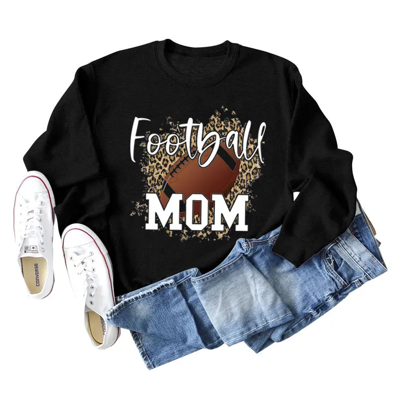 FOOTBALL MOM LETTERS Leopard Underlay Long Sleeve Oversized Sweater Girl