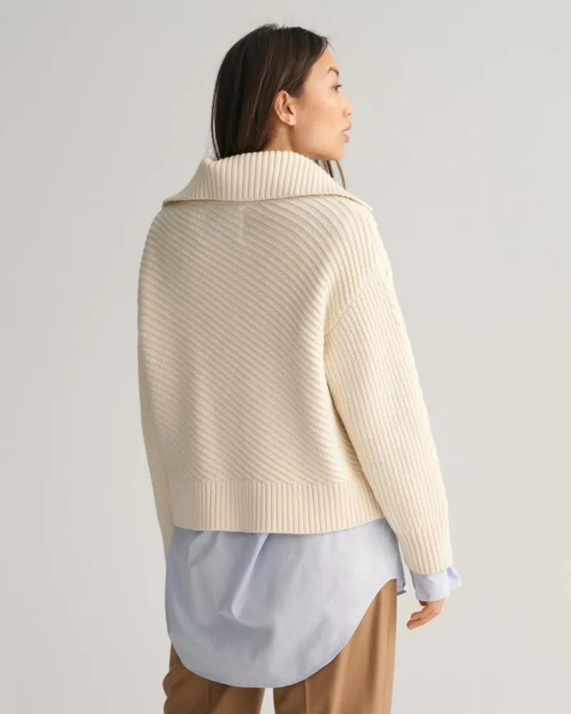 Gant Apparel S Women's Cable Texture Buttoned Roll Neck Iterations Nude Reg