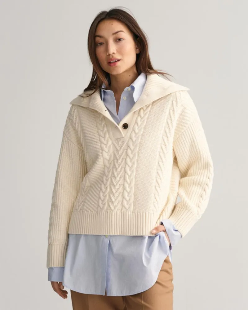 Gant Apparel S Women's Cable Texture Buttoned Roll Neck Iterations Nude Reg