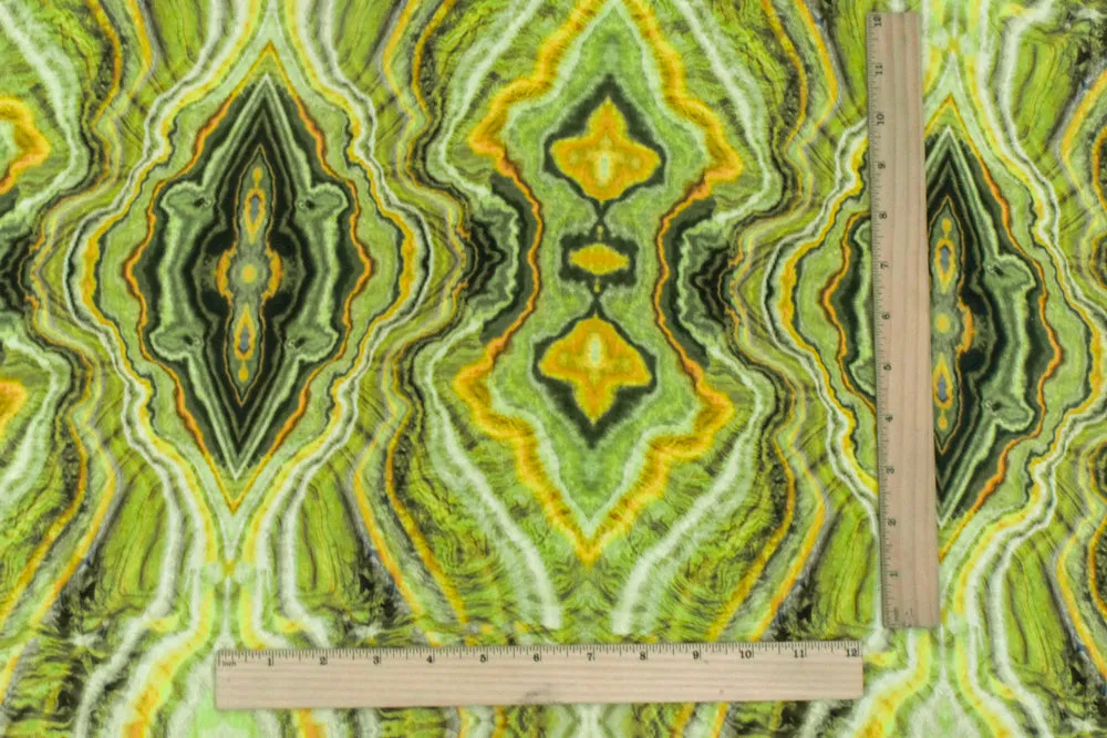 Green-Yellow-Multi Famous Designer Geode Printed Viscose Twill Woven Fabric